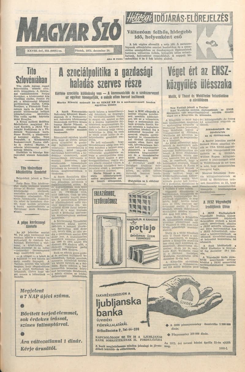 Magyar Szó, 28. évf. 1971. december 24. 352. sz. 1–12. oldal