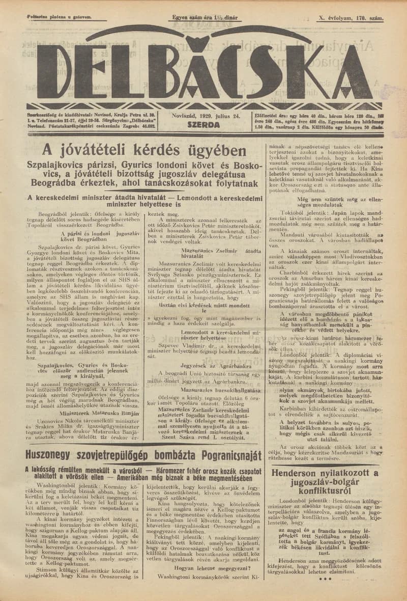Délbácska, 10. évf. 1929. július 24. 170. sz.