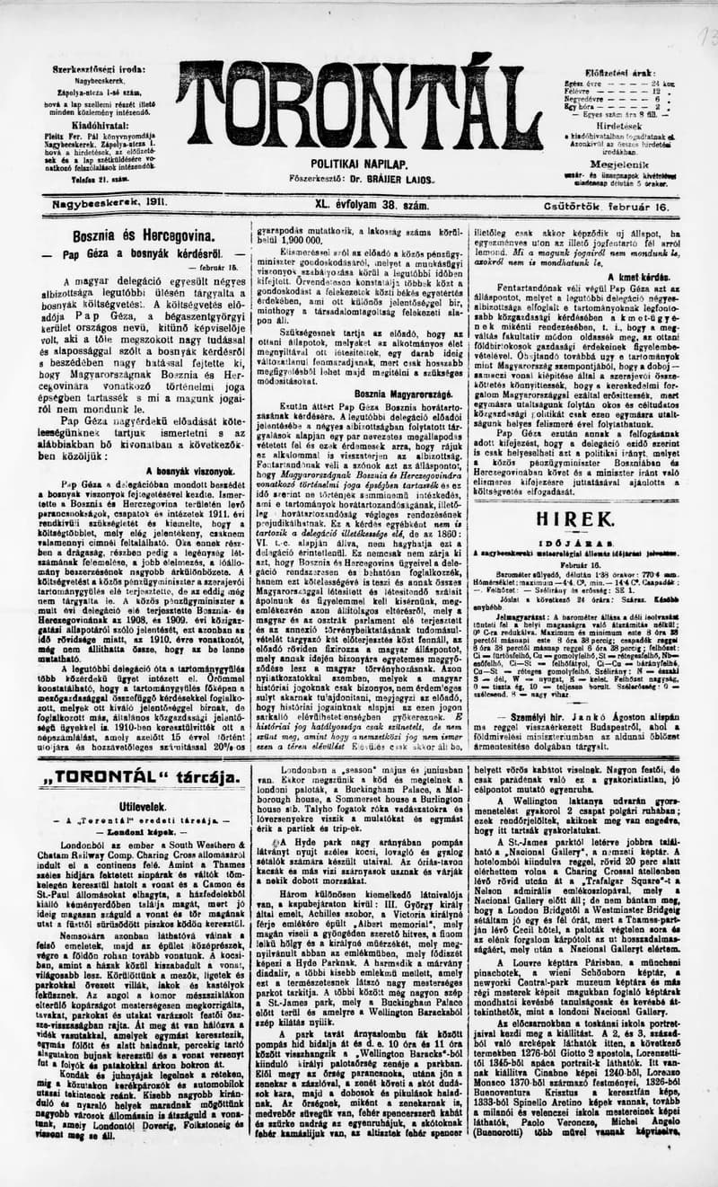 Torontál, 40. évf. 1911. február 16. 38. sz.