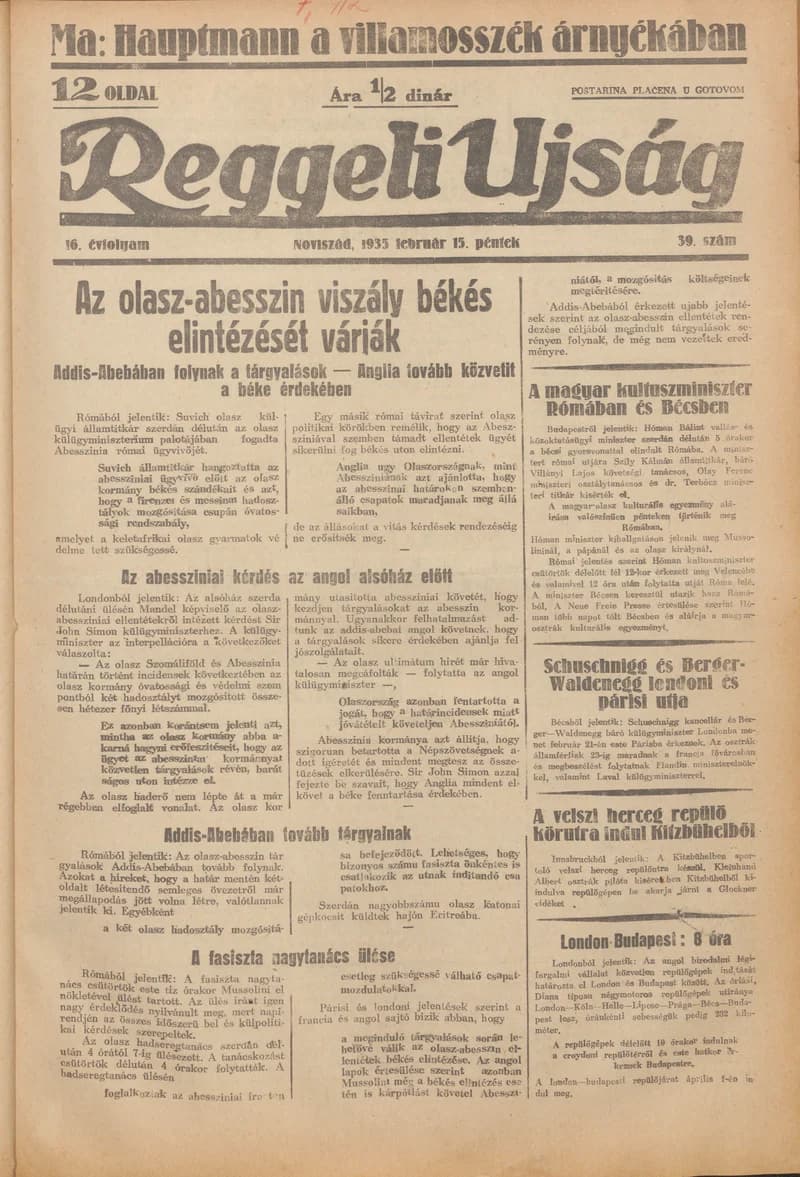 Reggeli Újság, 16. évf. 1935. február 15. 39. sz.