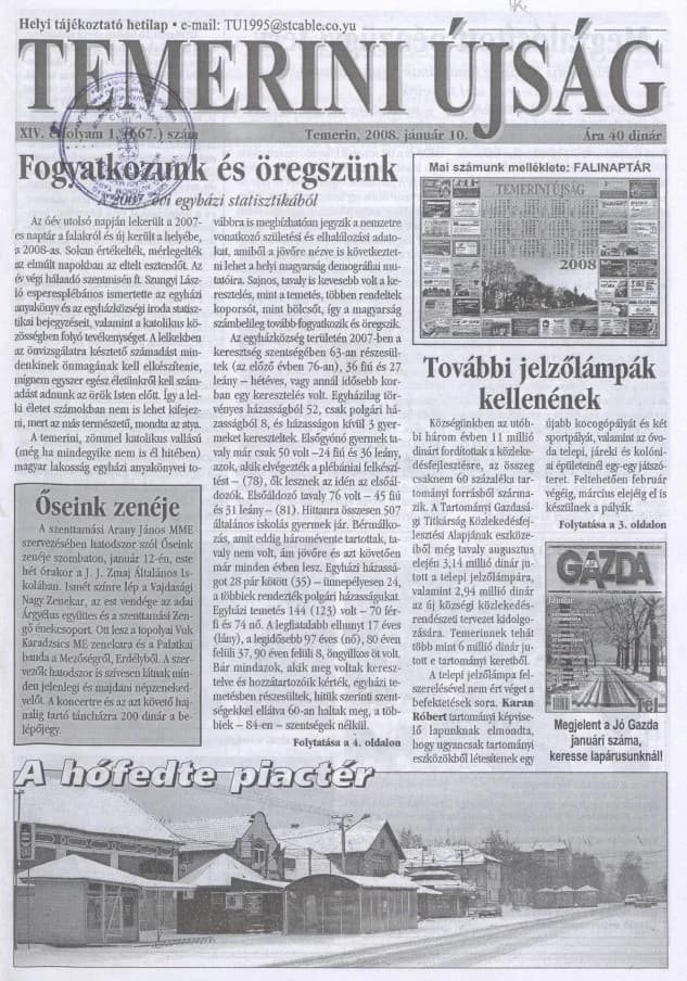 Temerini Újság, 14. évf. 2008. január 10. 1. sz.