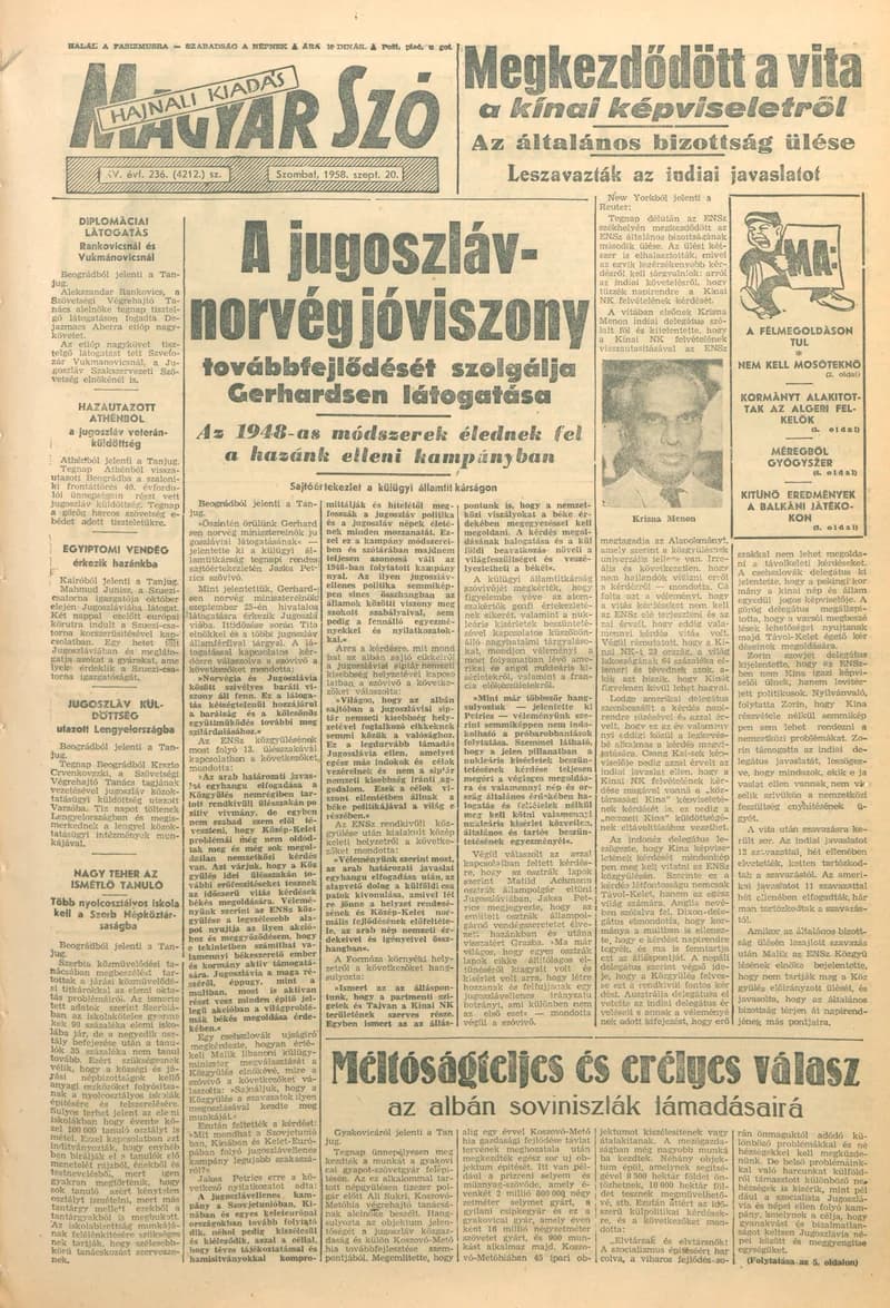 Magyar Szó, 15. évf. 1958. szeptember 20. 236. sz. 1–16. oldal