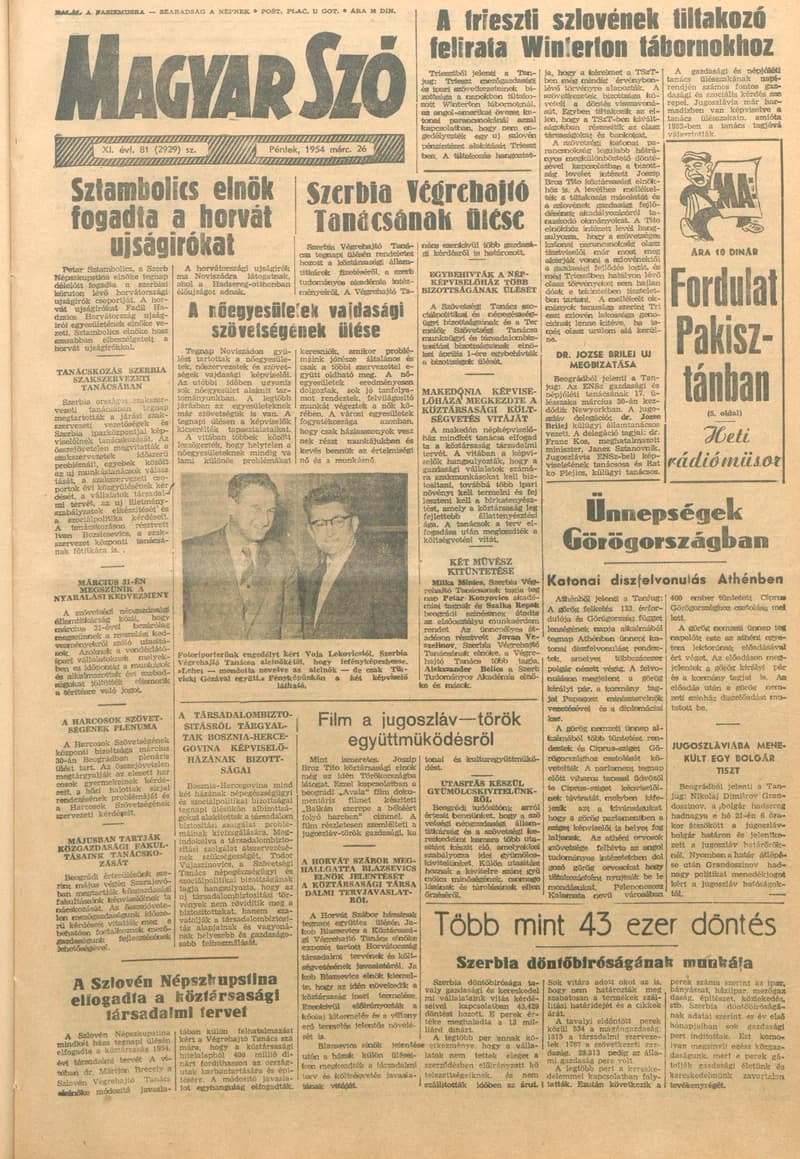 Magyar Szó, 11. évf. 1954. március 26. 81. sz. 1–10. oldal