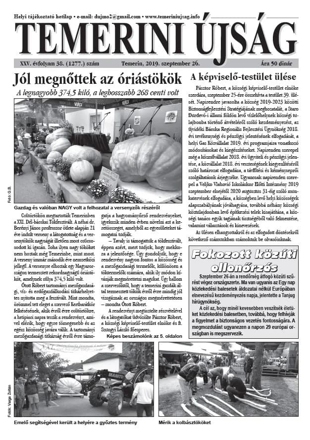 Temerini Újság, 25. évf. 2019. szeptember 26. 38. sz.