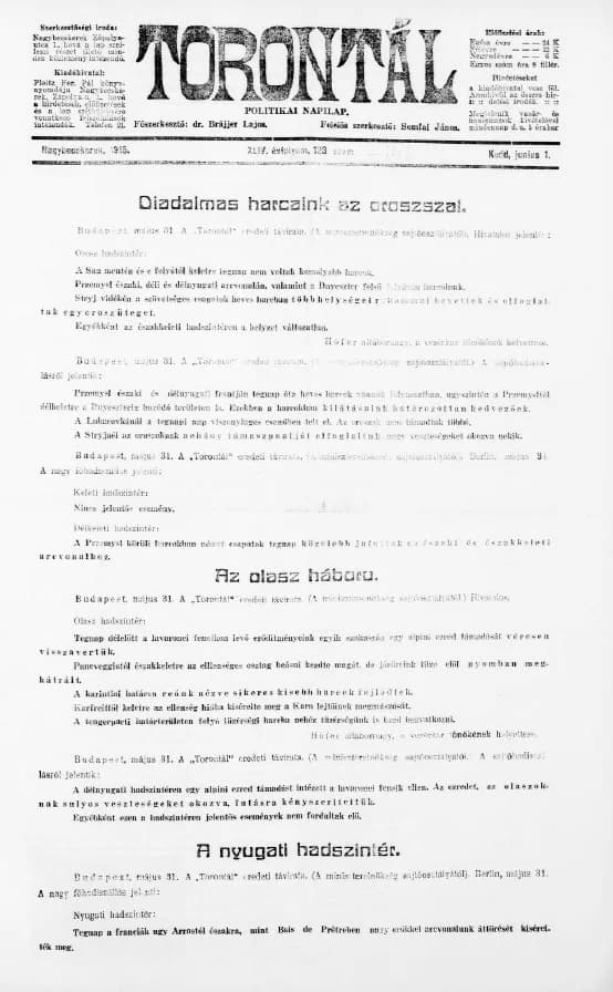 Torontál, 44. évf. 1915. június 1. 123. sz.
