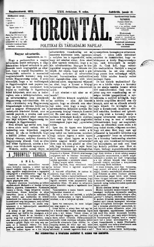 Torontál, 22. évf. 1893. január 12. 9. sz.
