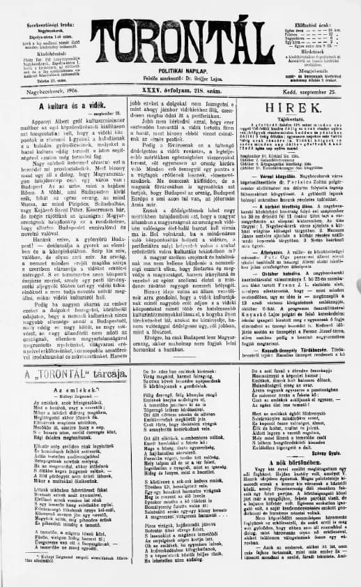 Torontál, 35. évf. 1906. szeptember 25. 218. sz.