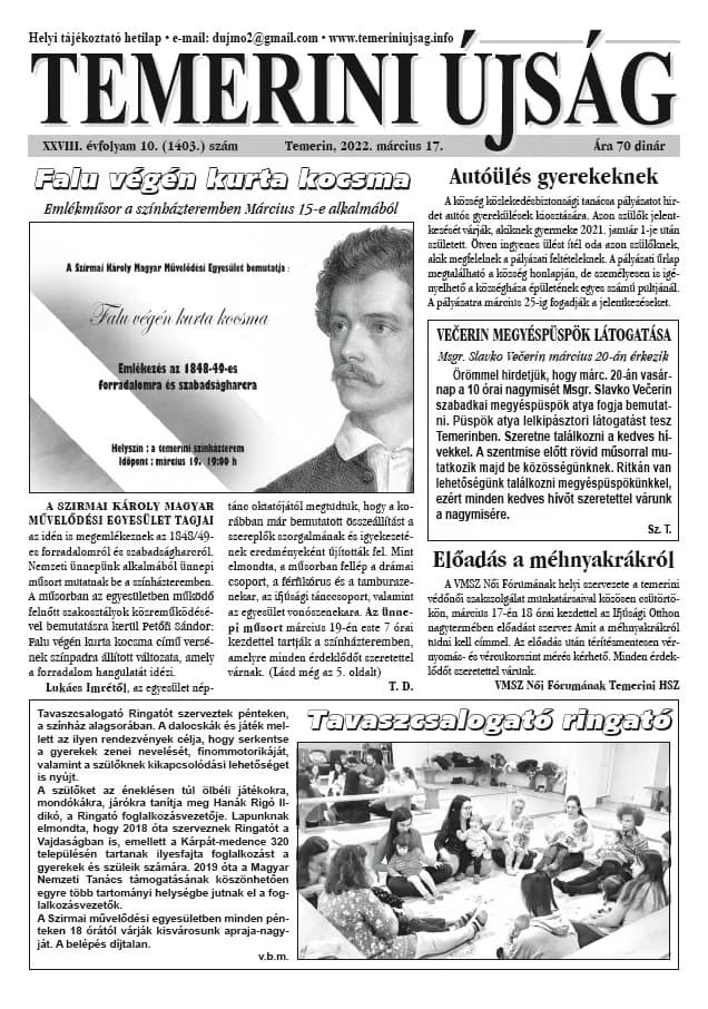 Temerini Újság, 28. évf. 2022. május 17. 10. sz.