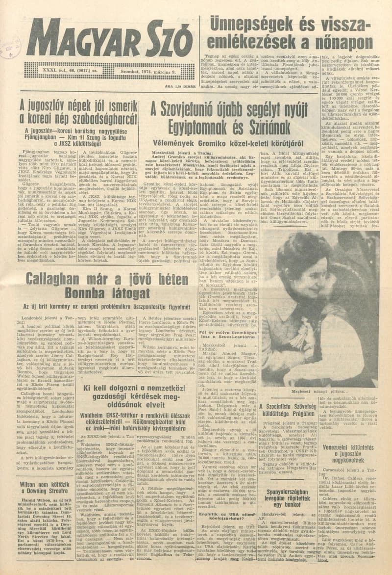 Magyar Szó, 31. évf. 1974. március 9. 66. sz. 1–20. oldal