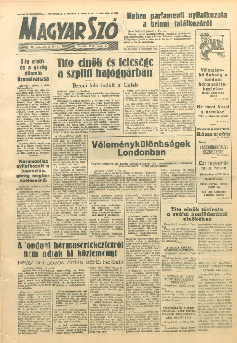 Magyar Szó, 13. évf. 1956. augusztus 1. 207. sz. 1–8. oldal