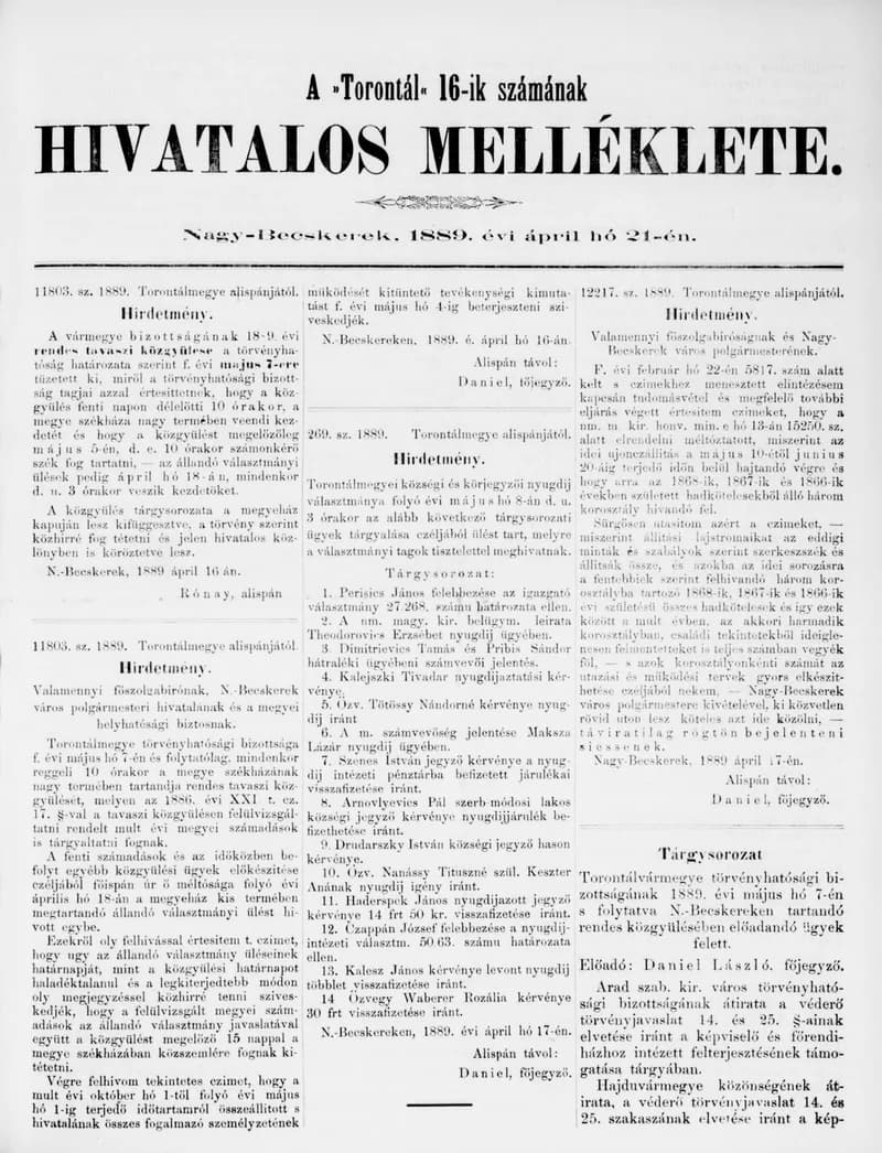 A Totontál  hivatalos melléklete, 2. évf. 1889. április 21. 16. sz.