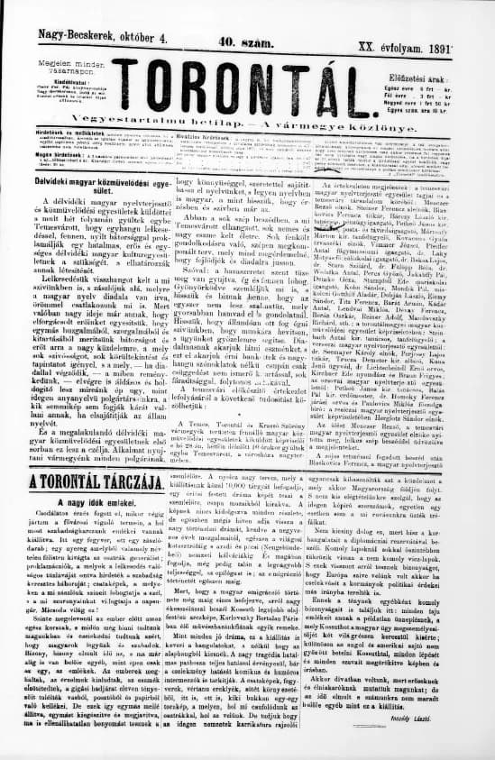 Torontál, 20. évf. 1891. október 4. 40. sz.