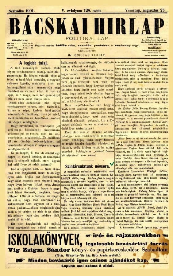 Bácskai Hirlap, 5. évf. 1901. augusztus 23. 128. sz.