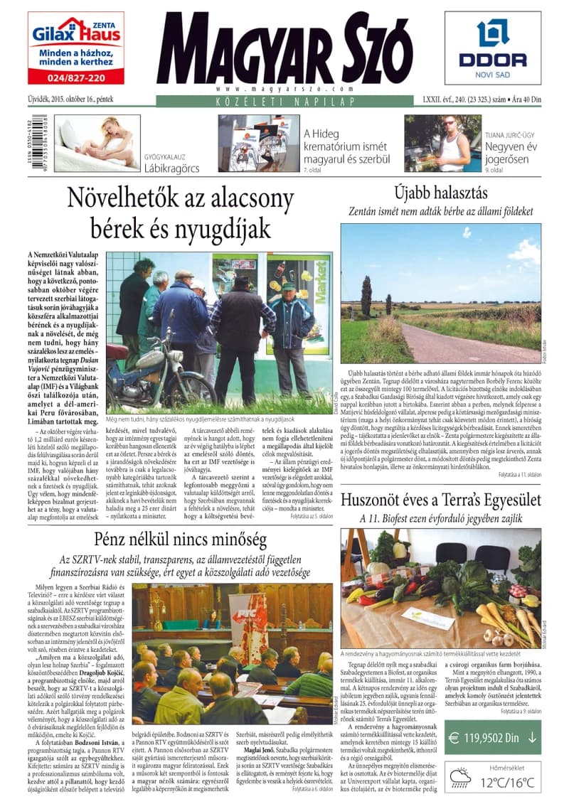 Magyar Szó, 72. évf. 2015. október 16. 240. sz. 1–16. oldal