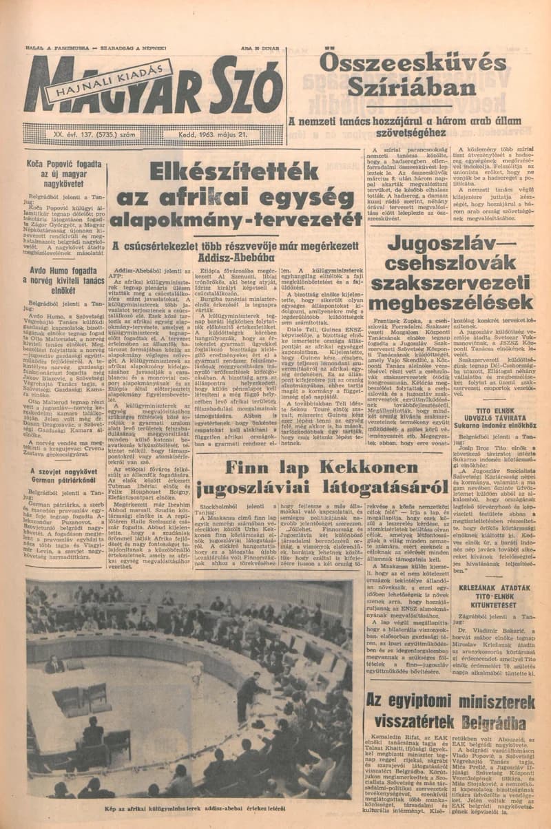 Magyar Szó, 20. évf. 1963. május 21. 137. sz. 1–16. oldal