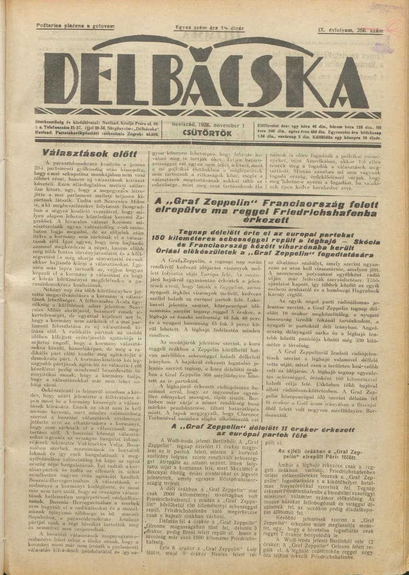 Délbácska, 9. évf. 1928. november 1. 256. sz.