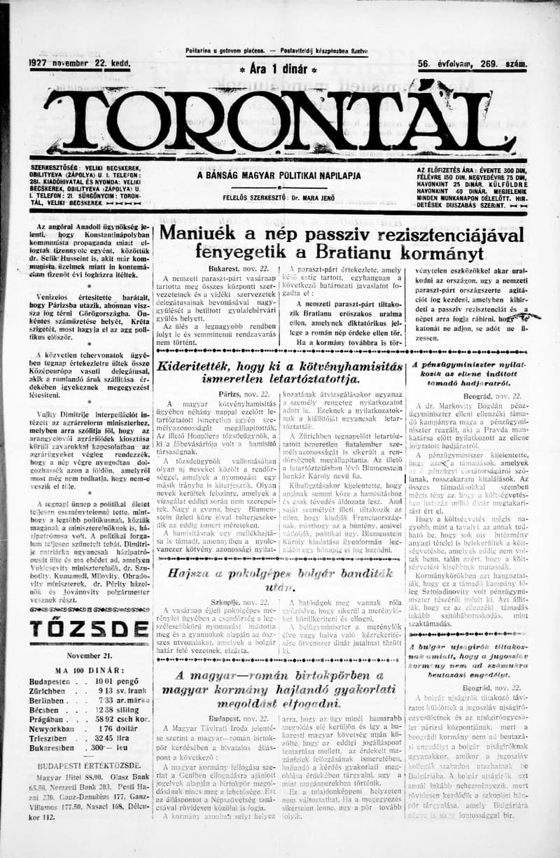 Torontál, 56. évf. 1927. november 22. 269. sz.