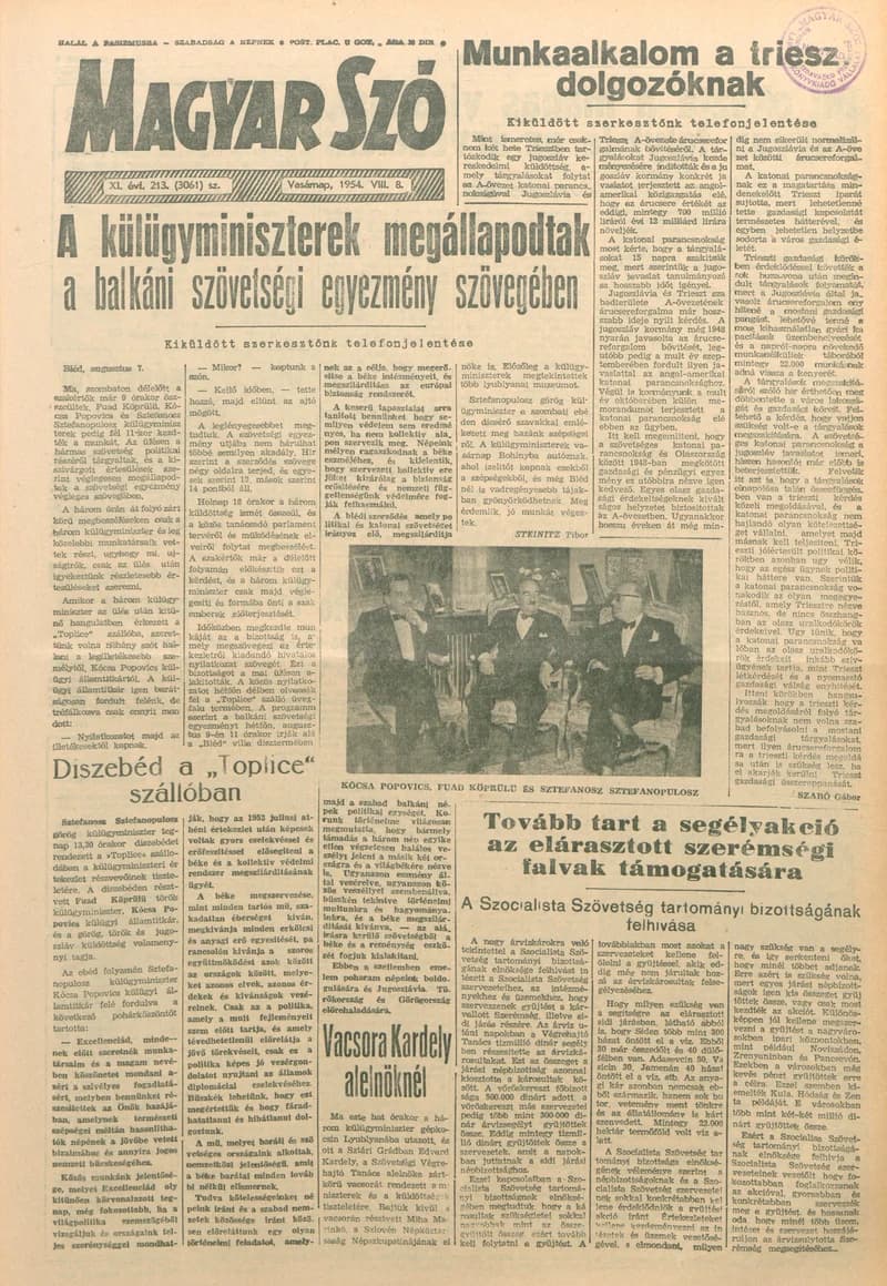 Magyar Szó, 11. évf. 1954. augusztus 8. 213. sz. 1–14. oldal
