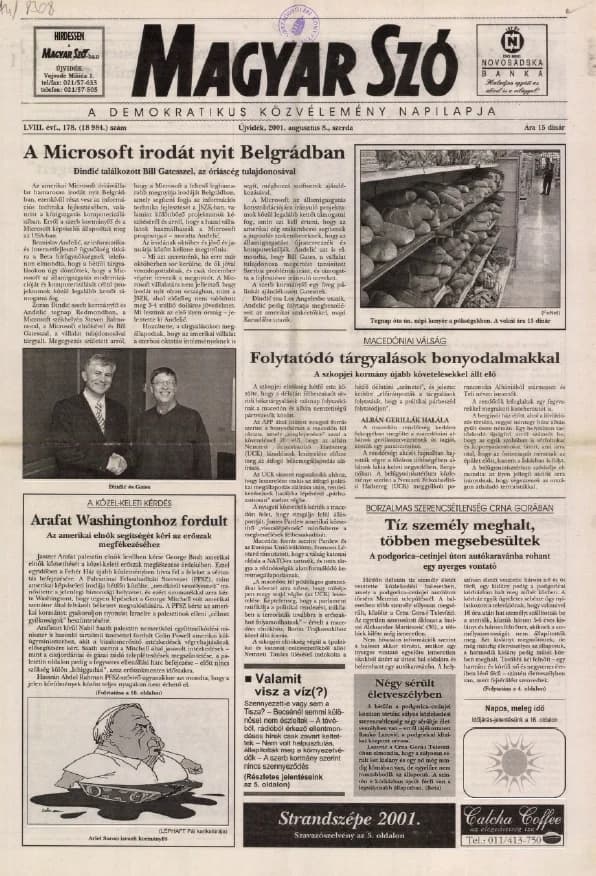 Magyar Szó, 58. évf. 2001. augusztus 8. 178. sz. 1–16. oldal