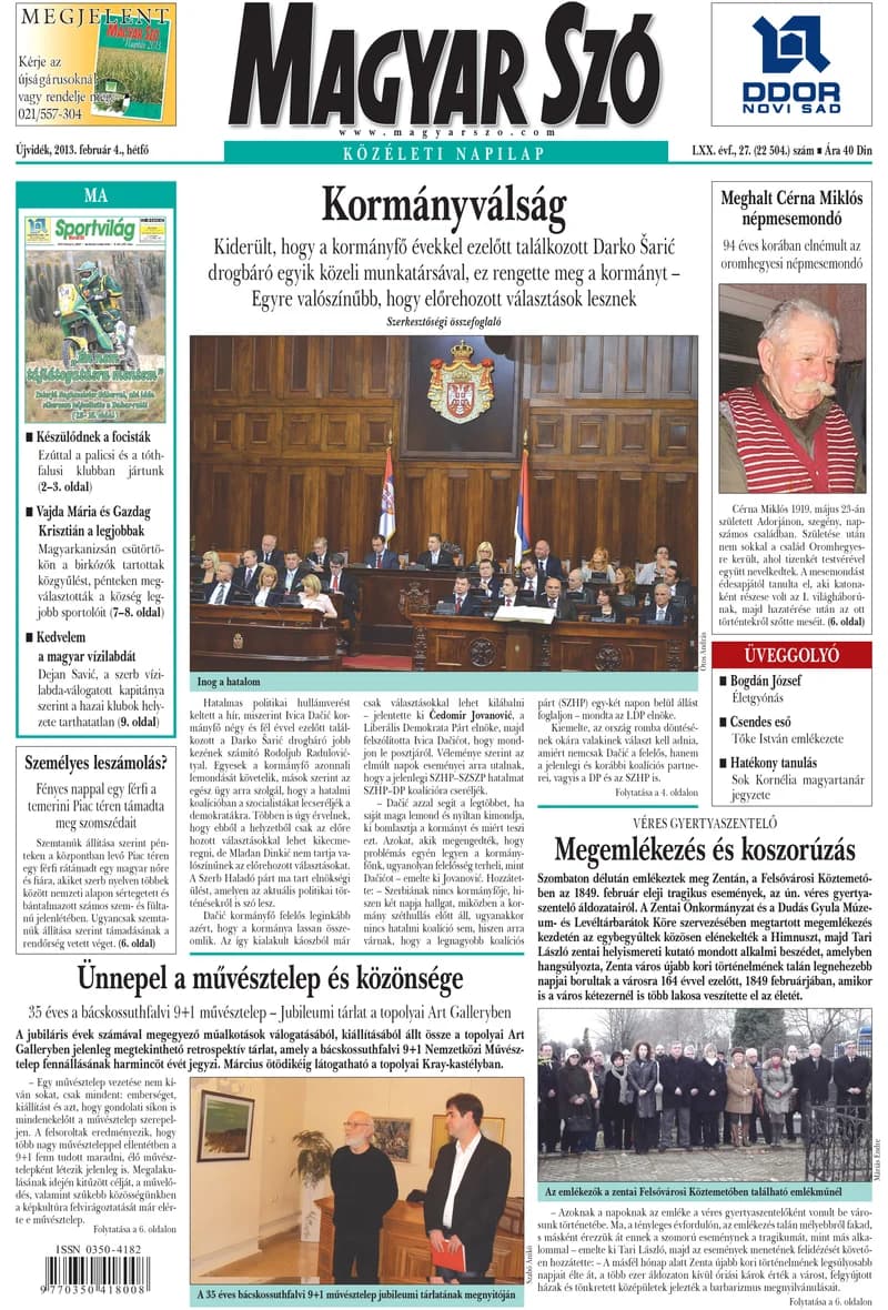 Magyar Szó, 70. évf. 2013. február 4. 27. sz. 1–16. oldal