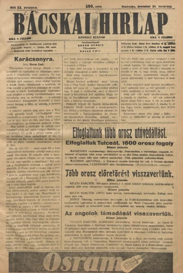 Bácskai Hirlap, 20. évf. 1916. december 24. 590. sz.