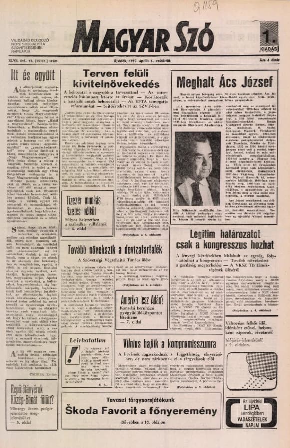 Magyar Szó, 47. évf. 1990. április 5. 93. sz. 1–16. oldal