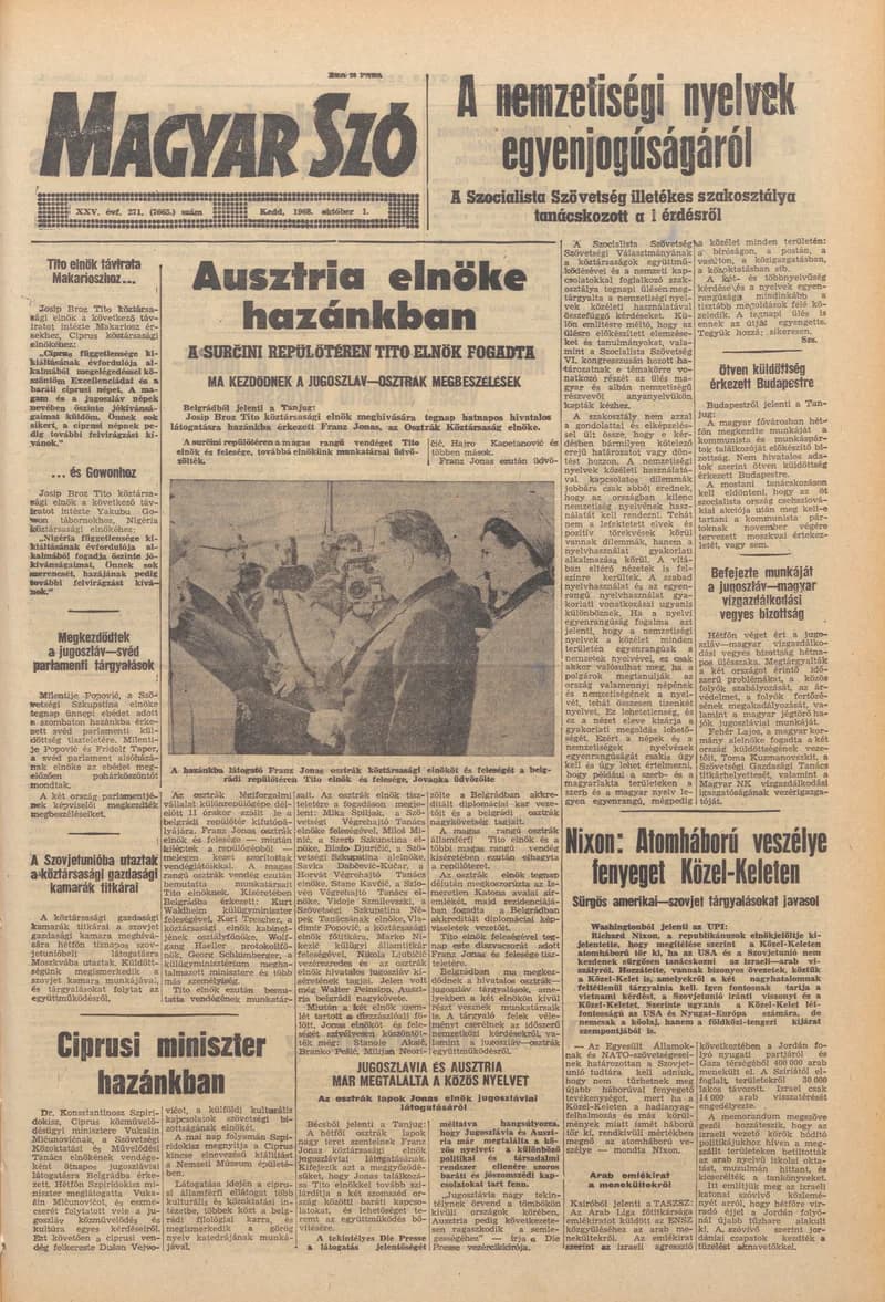 Magyar Szó, 25. évf. 1968. október 1. 271. sz. 1–14. oldal