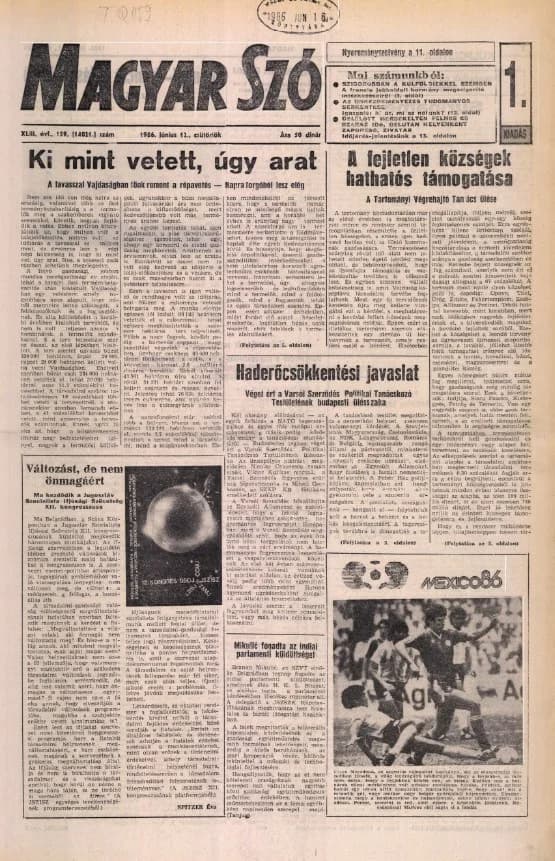 Magyar Szó, 43. évf. 1986. június 12. 159. sz. 1–20. oldal