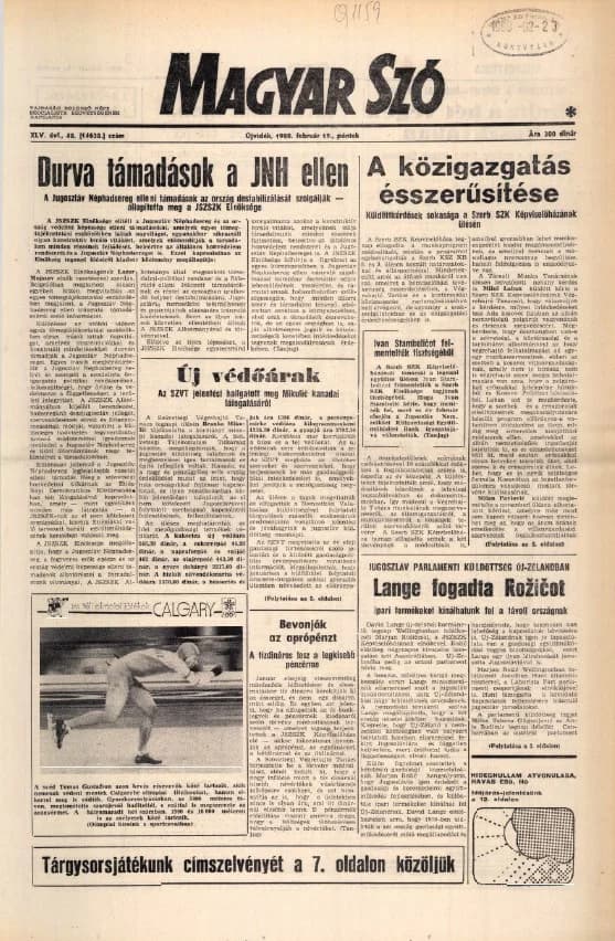 Magyar Szó, 45. évf. 1988. február 19. 48. sz. 1–24. oldal