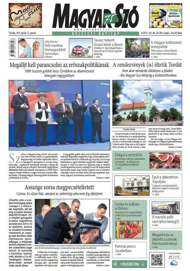 Magyar Szó, 76. évf. 2019. április 12. 84. sz. 1–16. oldal