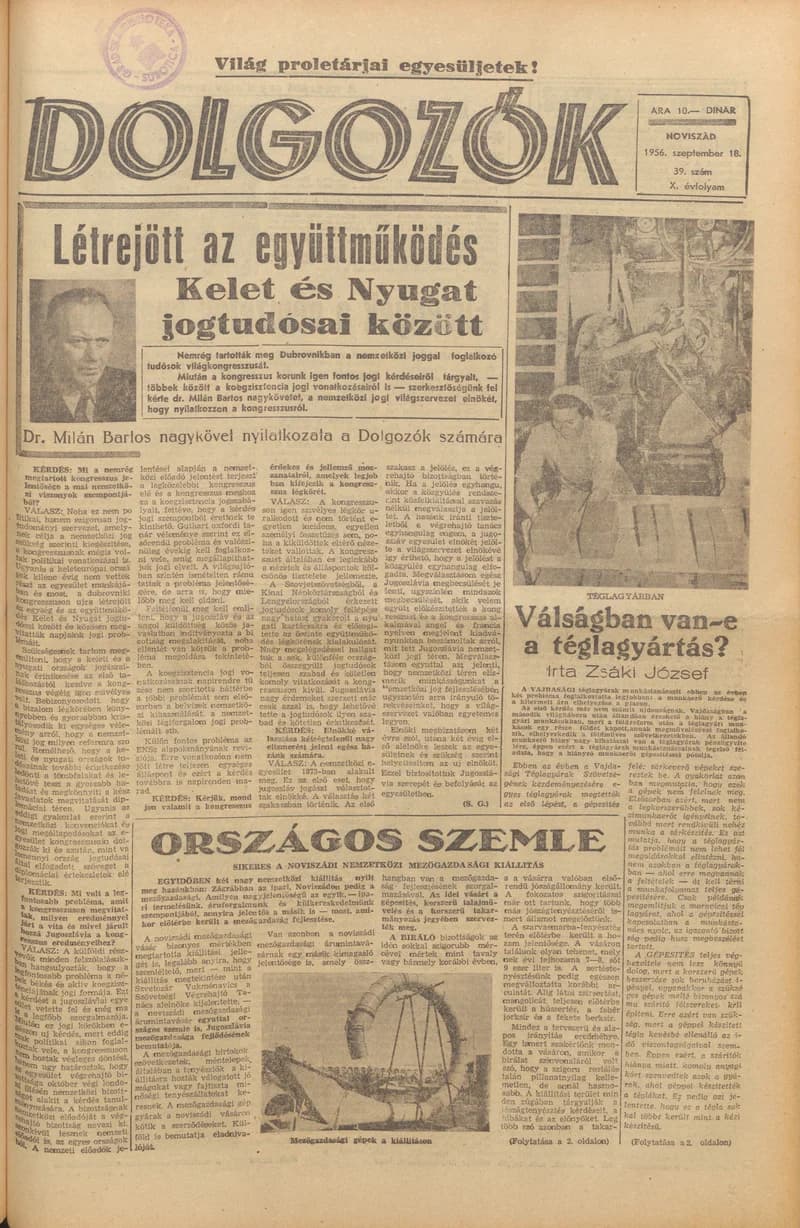 Dolgozók, 10. évf. 1956. szeptember 18. 39. sz.