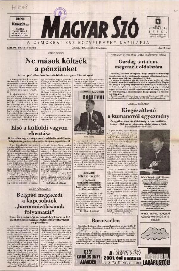 Magyar Szó, 57. évf. 2000. december 20. 299. sz. 1–16. oldal
