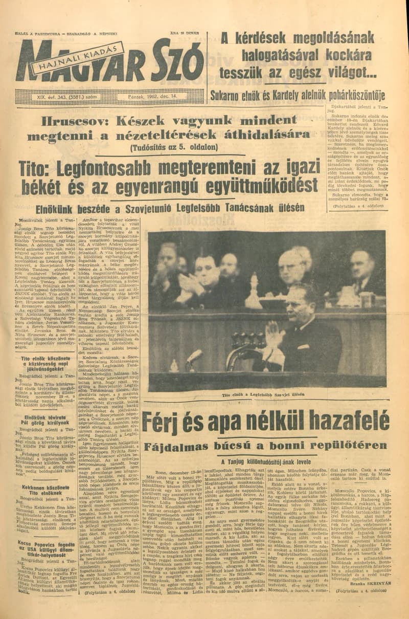 Magyar Szó, 19. évf. 1962. december 14. 343. sz. 1–14. oldal