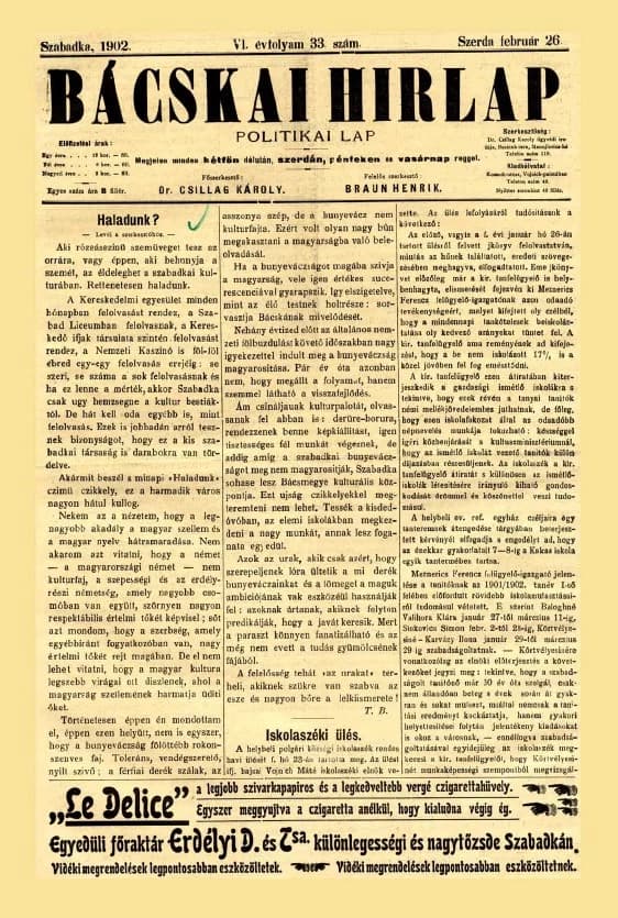 Bácskai Hirlap, 6. évf. 1902. február 26. 33. sz.