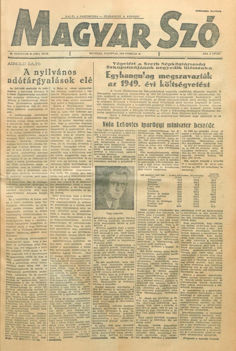 Magyar Szó, 6. évf. 1949. február 20. 43. sz. 1–6. oldal