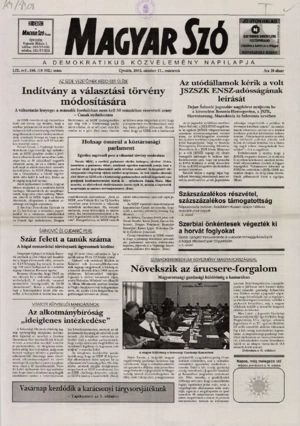Magyar Szó, 59. évf. 2002. október 17. 246. sz. 1–16. oldal