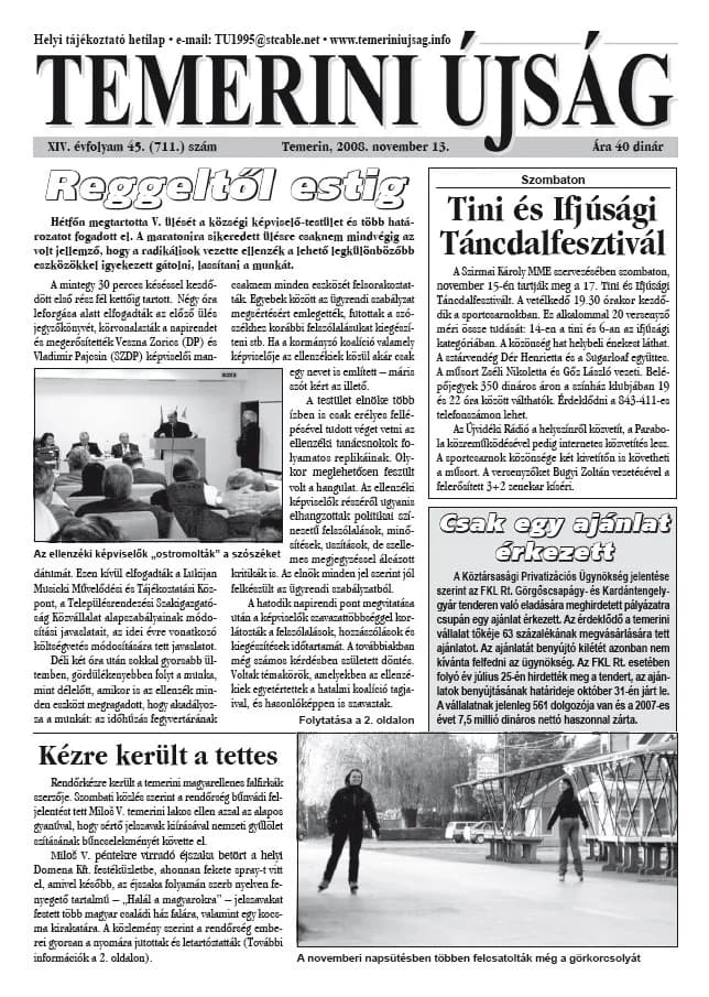 Temerini Újság, 14. évf. 2008. november 13. 45. sz.