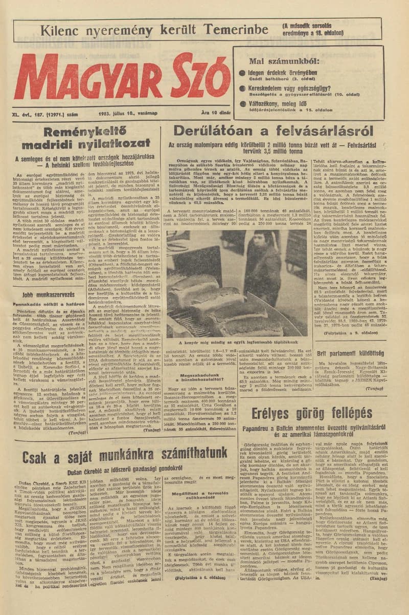 Magyar Szó, 40. évf. 1983. július 10. 187. sz. 1–28. oldal