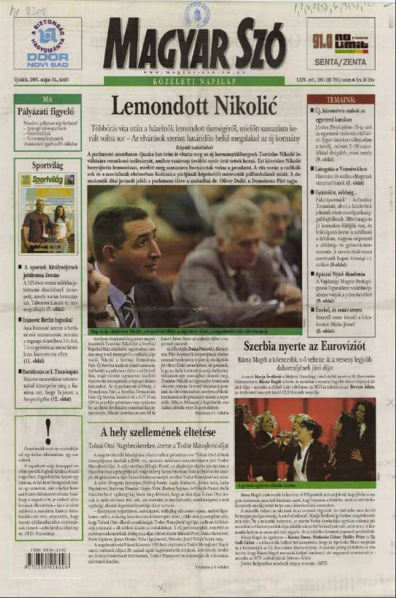 Magyar Szó, 64. évf. 2007. május 14. 109. sz. 1–12. oldal