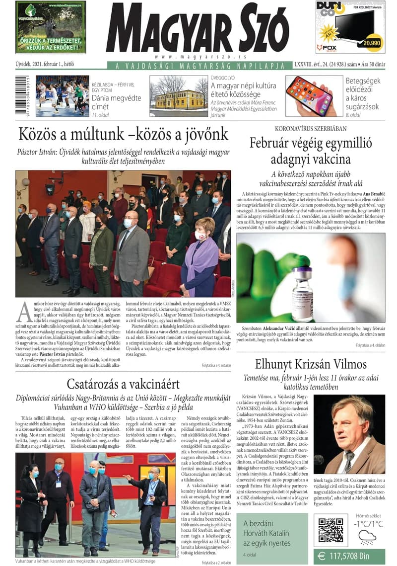 Magyar Szó, 78. évf. 2021. február 1. 24. sz. 1–16. oldal