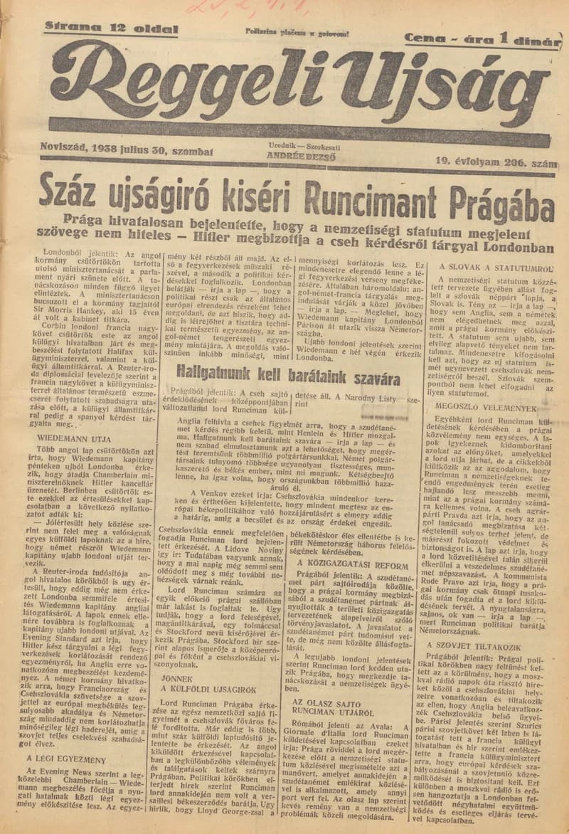 Reggeli Újság, 19. évf. 1938. július 30. 206. sz.