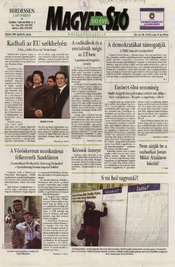 Magyar Szó, 61. évf. 2004. április 28. 98. sz. 1–20. oldal