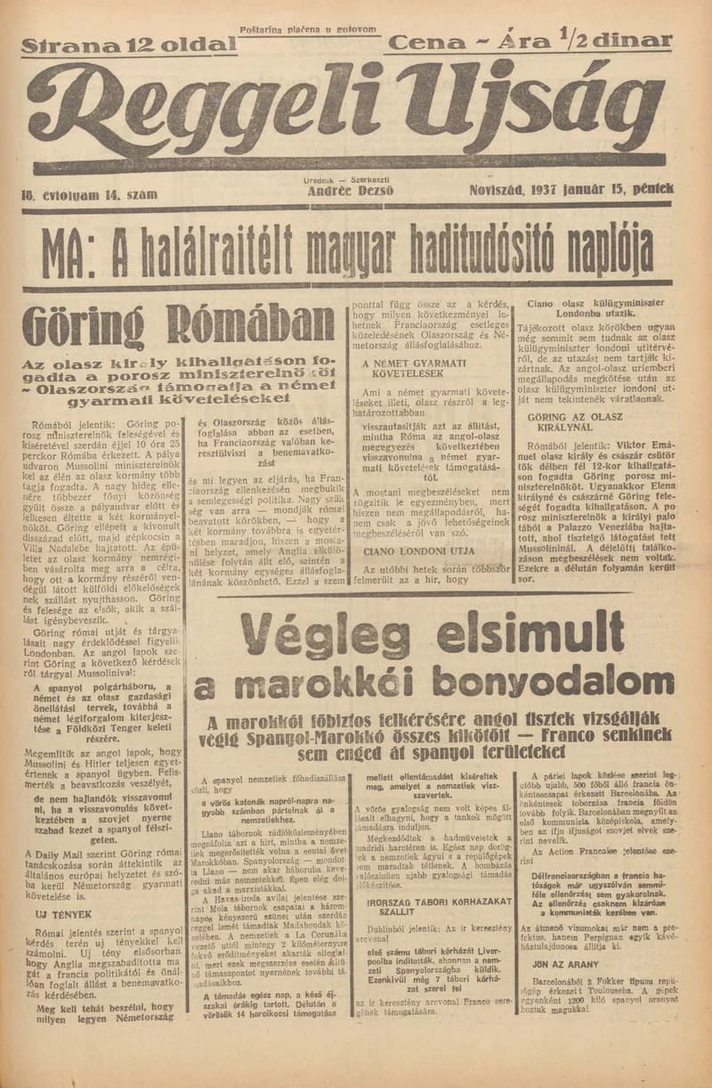 Reggeli Újság, 18. évf. 1937. január 15. 14. sz.