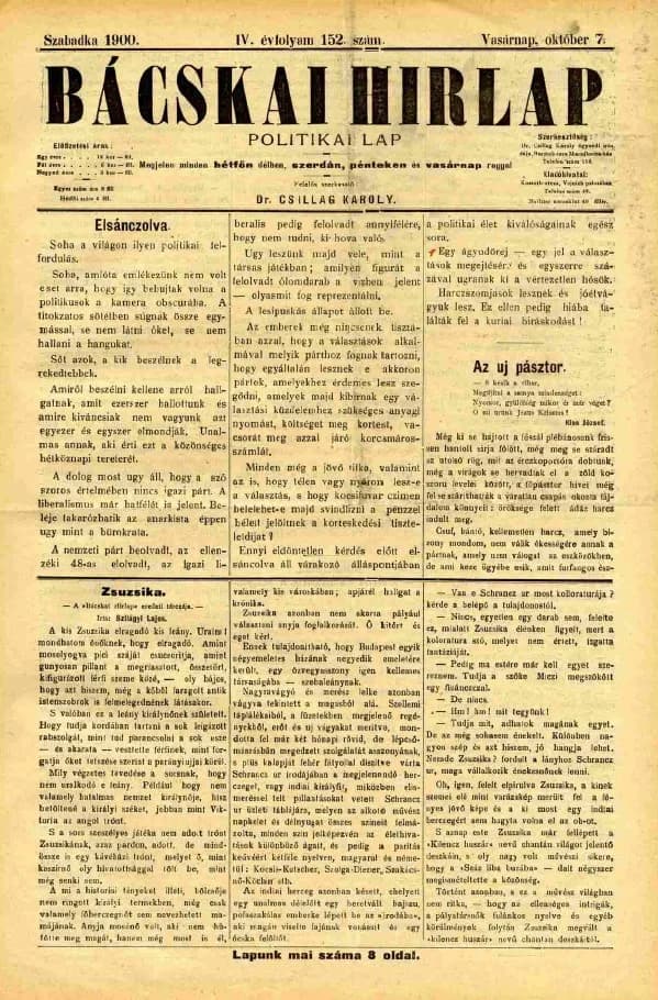 Bácskai Hirlap, 4. évf. 1900. október 7. 152. sz.