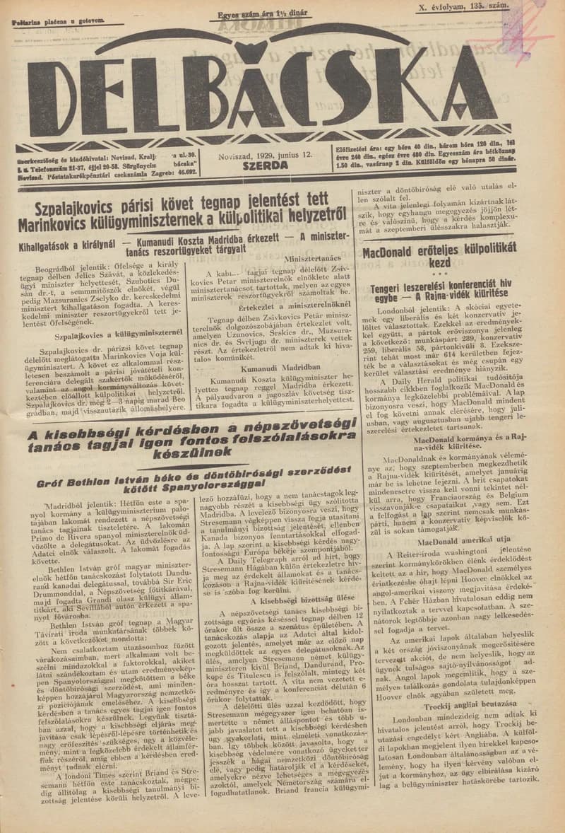 Délbácska, 10. évf. 1929. június 12. 135. sz.