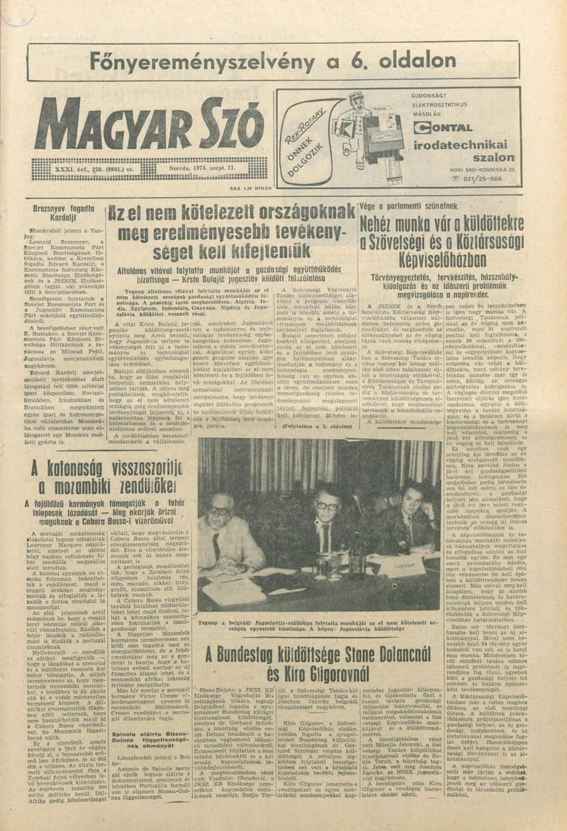 Magyar Szó, 31. évf. 1974. szeptember 11. 250. sz. 1–20. oldal