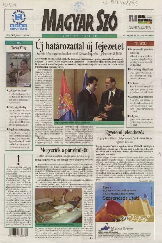 Magyar Szó, 64. évf. 2007. június 21. 142. sz. 1–20. oldal