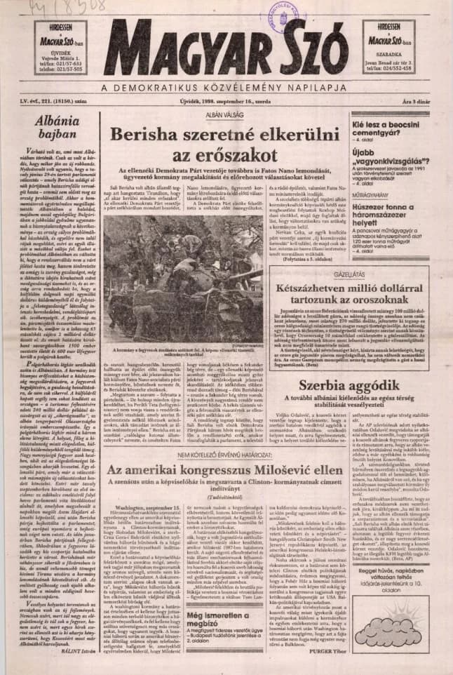 Magyar Szó, 55. évf. 1998. szeptember 16. 221. sz. 1–16. oldal