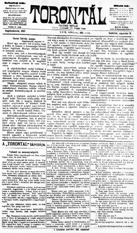 Torontál, 26. évf. 1897. augusztus 19. 189. sz.