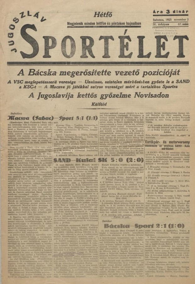 Jugoszláv sportélet, 4. évf. 1925. november 2. 67. sz.